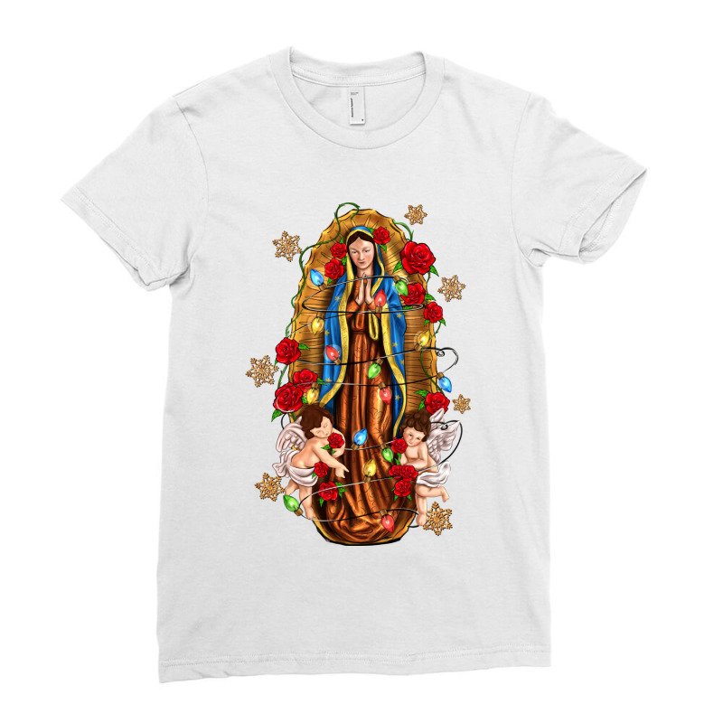 Christmas Our Lady Of Guadalupe With Angels Ladies Fitted T-Shirt by Neo Western | Artistshot