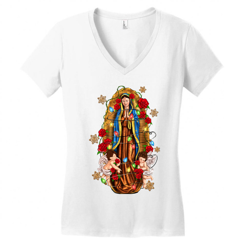 Christmas Our Lady Of Guadalupe With Angels Women's V-Neck T-Shirt by Neo Western | Artistshot