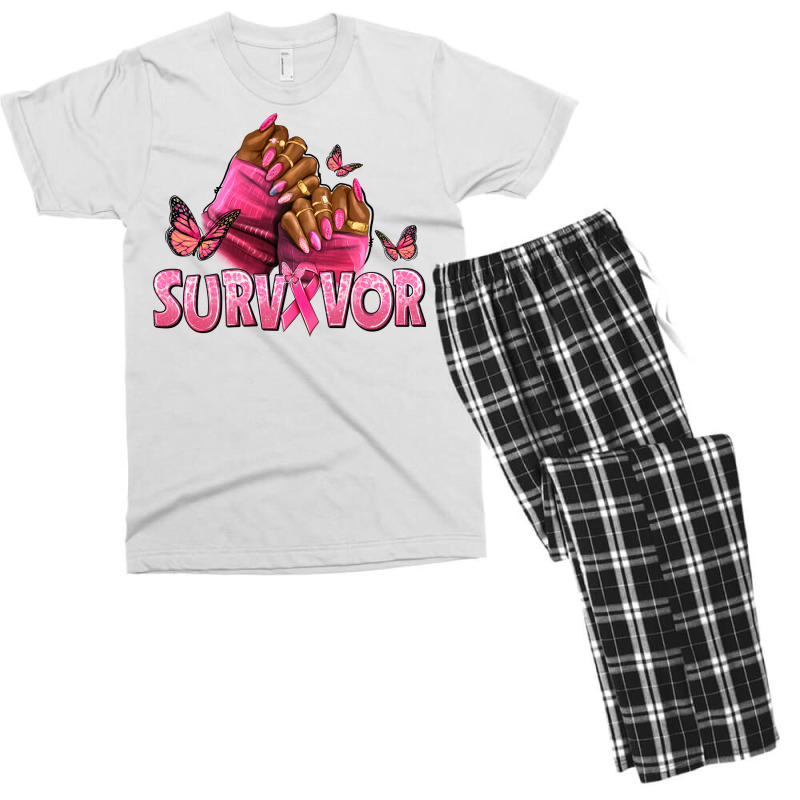 Breast Cancer Survivor Afro Nails Men's T-shirt Pajama Set | Artistshot