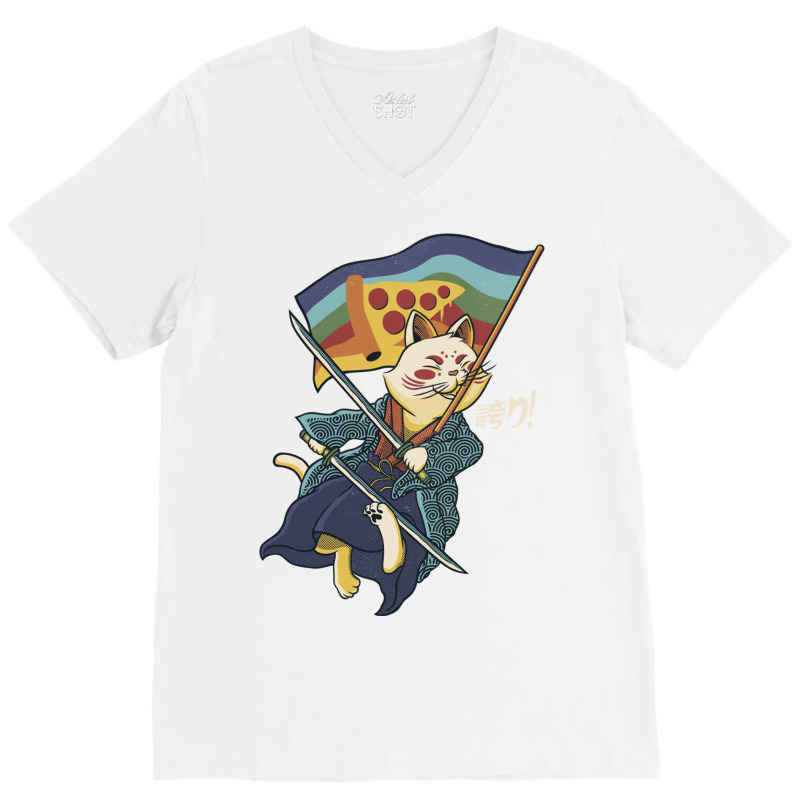 Katana Cat Rainbow Flag Japanese Style Pizza V-Neck Tee by Jeorge | Artistshot