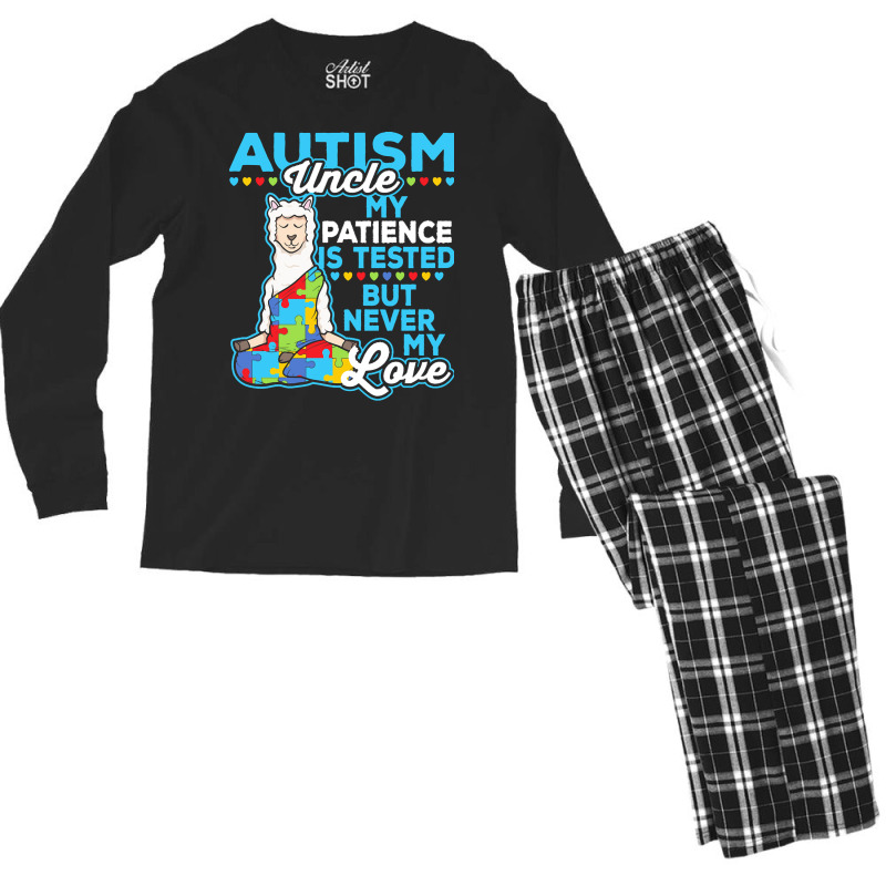 Autism Day T  Shirt Autism Uncle My Patience Is Tested But Never My Lo Men's Long Sleeve Pajama Set by joanie38206 | Artistshot