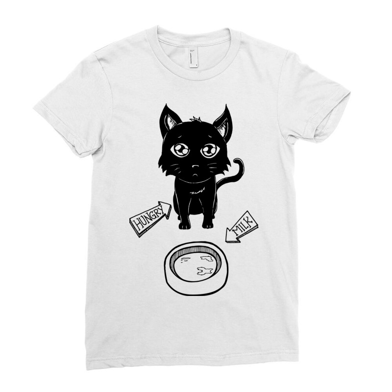 Cute   Funny Hungry Cat Kitty Waiting For Milk Ladies Fitted T-Shirt by the perfect present | Artistshot