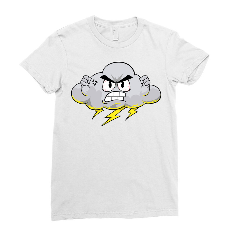 Angry Cloud With Lightning Thunderstorm Weather (2 Ladies Fitted T-Shirt by the perfect present | Artistshot