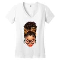 Light Skin Afro Messy Bun Leopard Bow Women's V-neck T-shirt | Artistshot