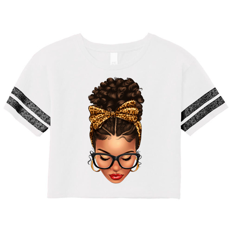 Light Skin Afro Messy Bun Leopard Bow Scorecard Crop Tee | Artistshot