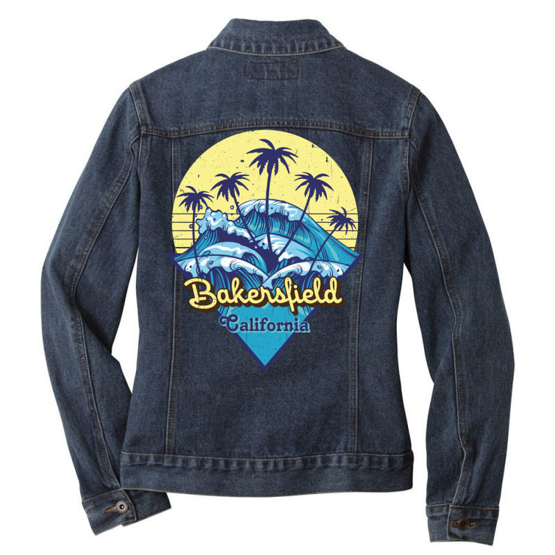 Bakersfield   California State,retro Beach Design Ladies Denim Jacket by RozakArt | Artistshot