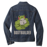 Bodybuilder Frog Ladies Denim Jacket | Artistshot