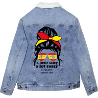 A Lot Sassy Beach Girl  Chipiona Beach, Spain Unisex Sherpa-lined Denim Jacket | Artistshot