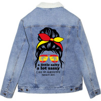 A Lot Sassy Beach Girl  Cala De Algaiarens Beach, Unisex Sherpa-lined Denim Jacket | Artistshot