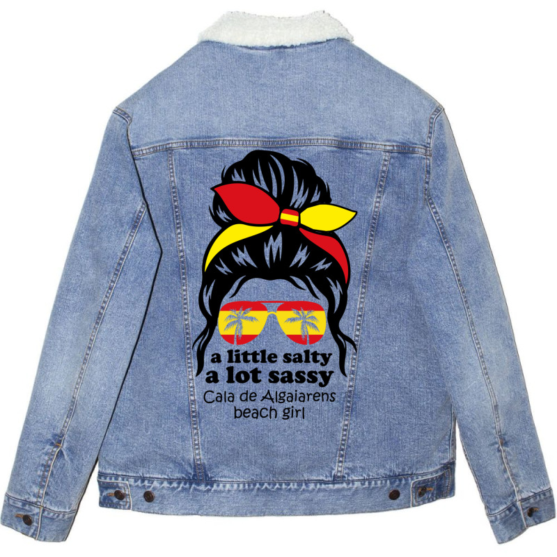 A Lot Sassy Beach Girl  Cala De Algaiarens Beach, Unisex Sherpa-lined Denim Jacket | Artistshot