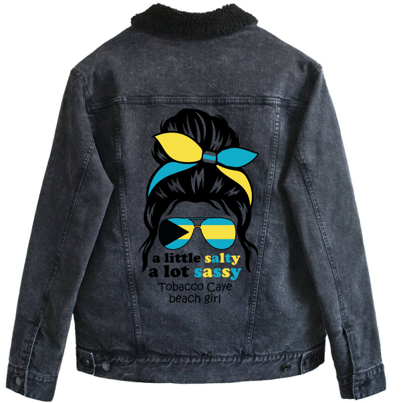 A Lot Sassy Beach Girl   Tobacco Caye Beach,bahama Unisex Sherpa-lined Denim Jacket | Artistshot