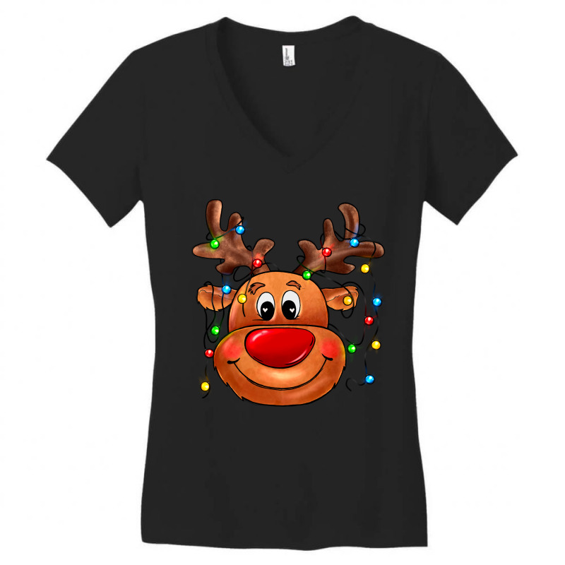 Reindeer With Christmas Lights Women's V-Neck T-Shirt by afrowomandigitalshop@gmail.com | Artistshot