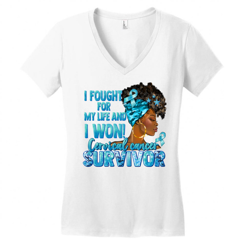 Cervical Cancer Survivor Black Woman Women's V-Neck T-Shirt by afrowomandigitalshop@gmail.com | Artistshot