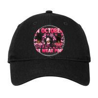 In October We Wear Pink Breast Cancer Afro Gnomies Adjustable Cap - Leatherette Patch | Artistshot