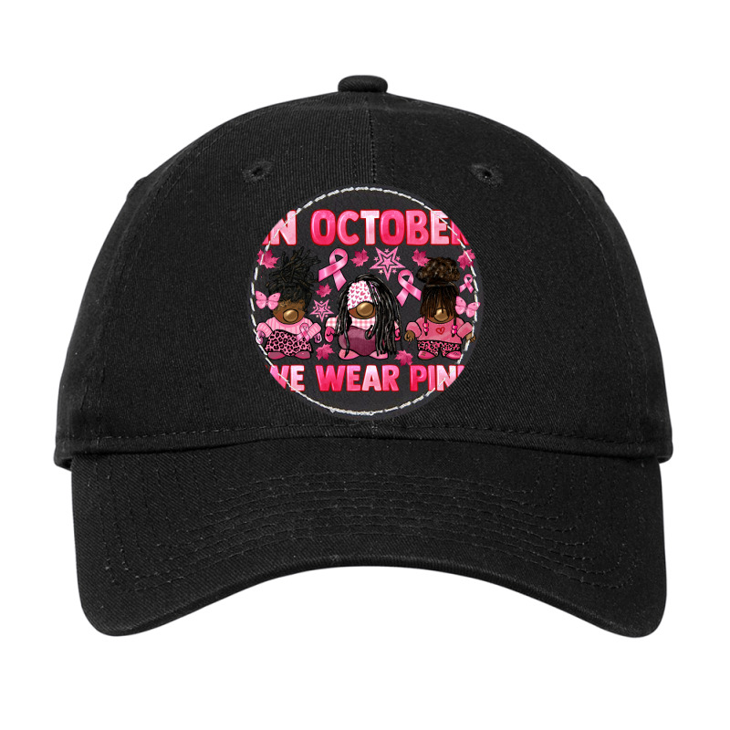 In October We Wear Pink Breast Cancer Afro Gnomies Adjustable Cap - Leatherette Patch | Artistshot