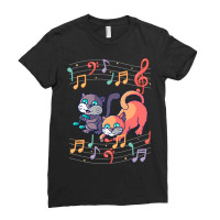 Cute Cat Kitty Playing Music Note Clef Musician Ar Ladies Fitted T-shirt | Artistshot