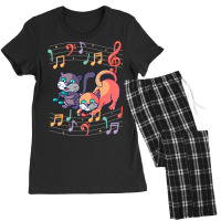 Cute Cat Kitty Playing Music Note Clef Musician Ar Women's Pajamas Set | Artistshot