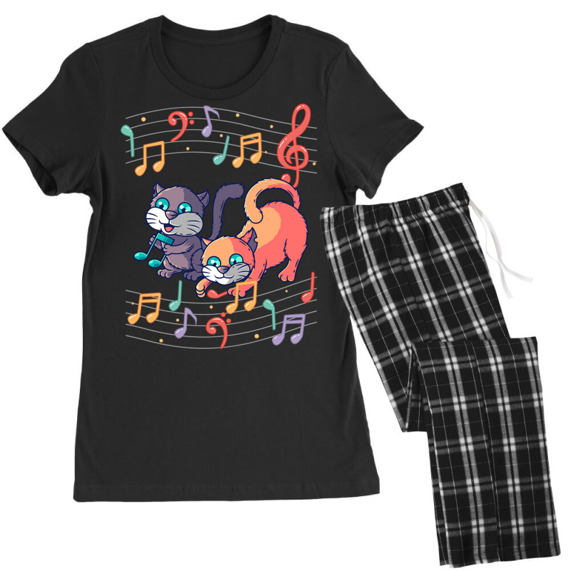 Cute Cat Kitty Playing Music Note Clef Musician Ar Women's Pajamas Set by Ziz | Artistshot