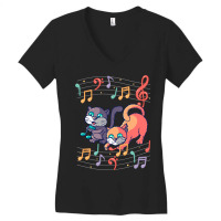 Cute Cat Kitty Playing Music Note Clef Musician Ar Women's V-neck T-shirt | Artistshot