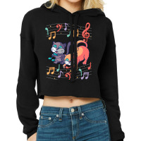 Cute Cat Kitty Playing Music Note Clef Musician Ar Cropped Hoodie | Artistshot