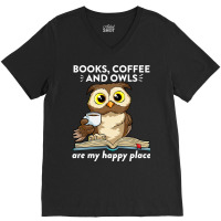 Books Coffee And Owls Teacher Student Reading Gift V-neck Tee | Artistshot