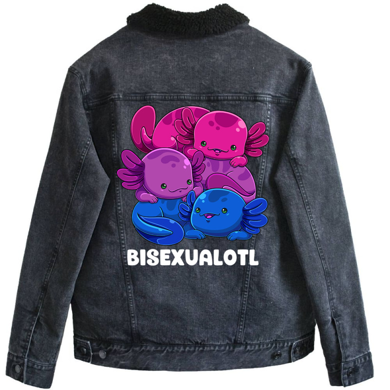 Bisexual Axolotl Bi Pride Flag Bisexualotl Lgbtq P Unisex Sherpa-lined Denim Jacket | Artistshot