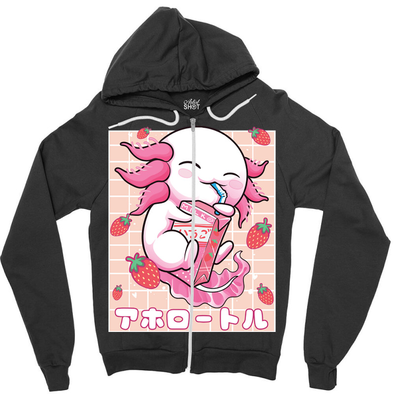 Axolotl Pastel Goth Strawberry Milk Shake Anime Ae Zipper Hoodie by Ziz | Artistshot