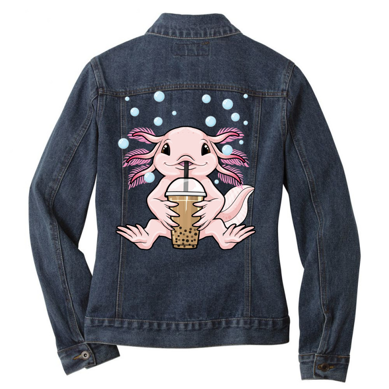 Axolotl Bubble Tea Kawaii Axolotl Milk Tea Boba Te Ladies Denim Jacket by Ziz | Artistshot