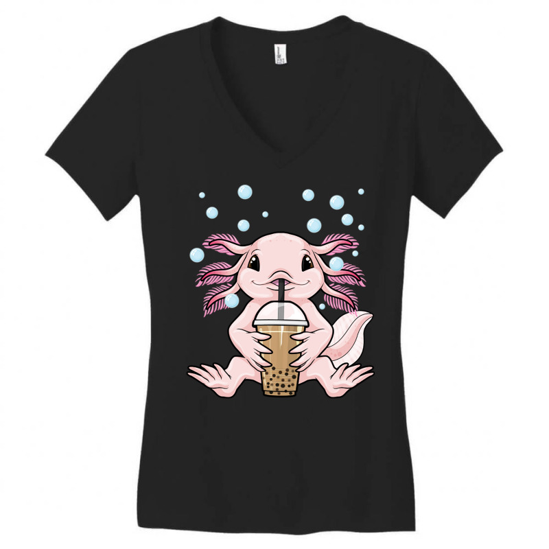 Axolotl Bubble Tea Kawaii Axolotl Milk Tea Boba Te Women's V-Neck T-Shirt by Ziz | Artistshot