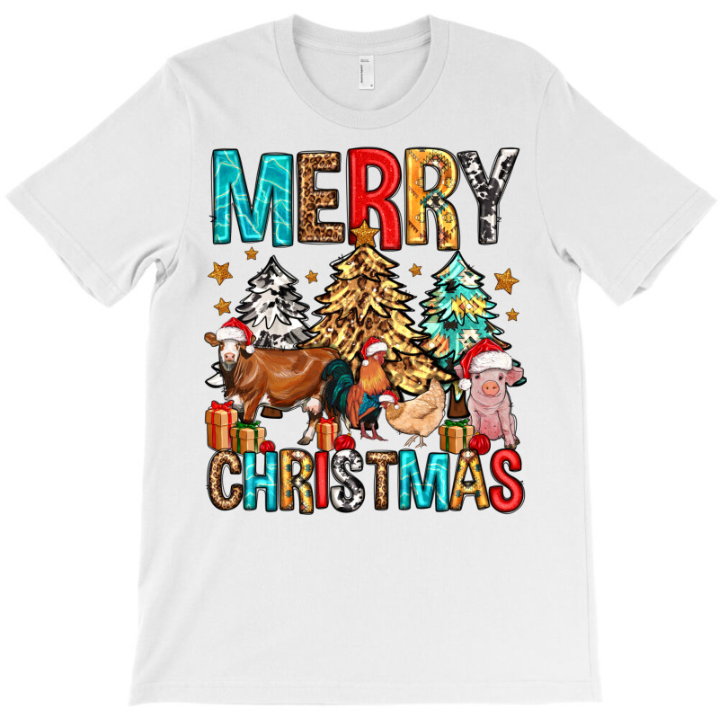 Merry Christmas Trees Farm Animals T-Shirt by Neo Western | Artistshot