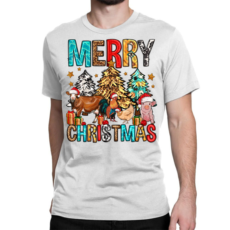 Merry Christmas Trees Farm Animals Classic T-shirt by Neo Western | Artistshot