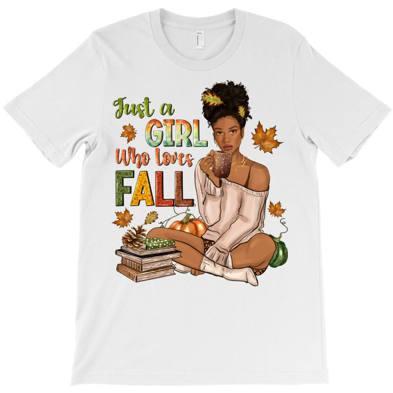 Just A Girl Who Loves Fall Afro Woman T-Shirt by NancyCooperArtShop | Artistshot