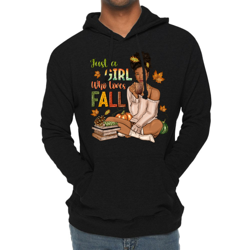 Just A Girl Who Loves Fall Afro Woman Lightweight Hoodie by NancyCooperArtShop | Artistshot