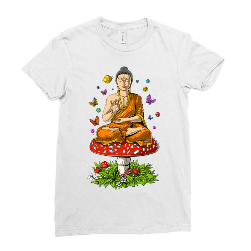 Buddha Magic Mushrooms Meditation Ladies Fitted T-Shirt by Rob Store | Artistshot