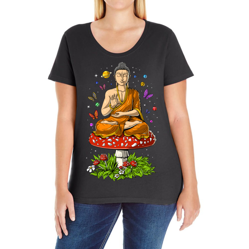 Buddha Magic Mushrooms Meditation Ladies Curvy T-Shirt by Rob Store | Artistshot