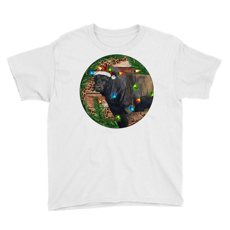 Black Angus Bull With Christmas Lights Youth Tee by RanaPortraitStore | Artistshot