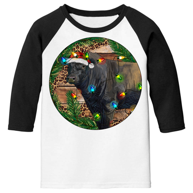 Black Angus Bull With Christmas Lights Youth 3/4 Sleeve by RanaPortraitStore | Artistshot