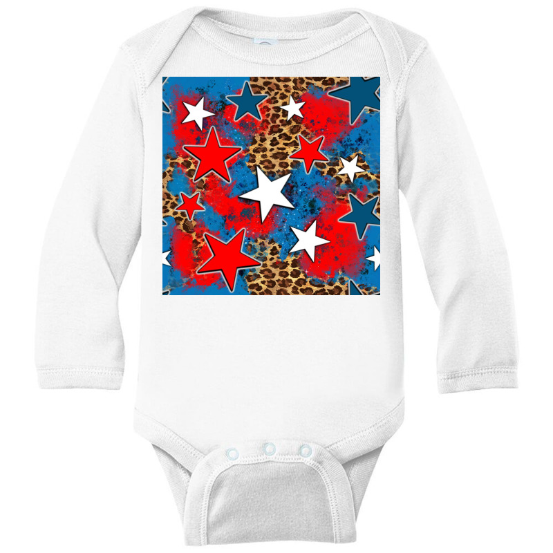 4th Of July Leopard Stars Seamless Digital Paper Long Sleeve Baby Bodysuit by Neo Western | Artistshot