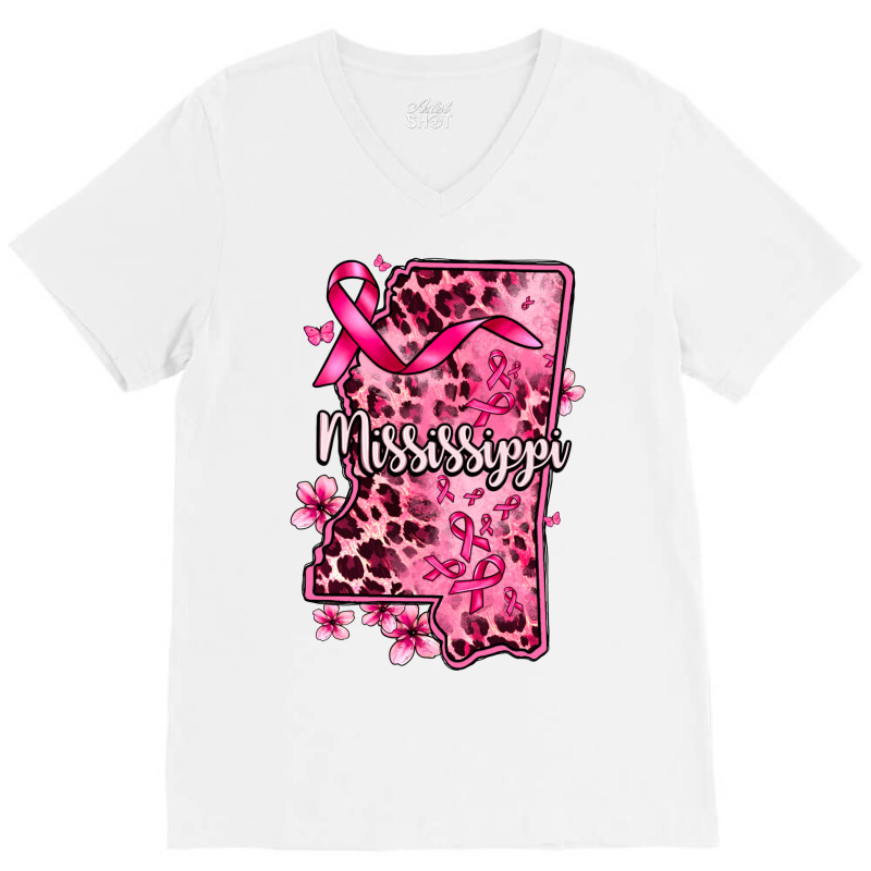 Cancer Awareness Ribbon Mississippi Map V-neck Tee | Artistshot