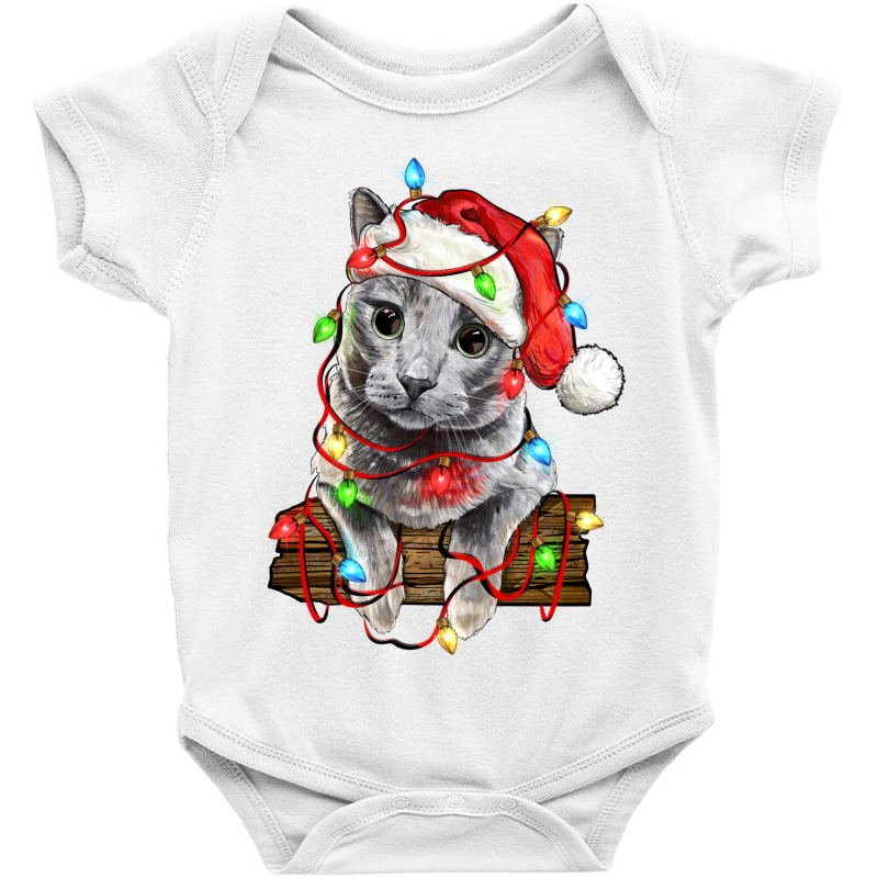 Christmas Russian Blue Cat Baby Bodysuit by LillyAllenDesigns | Artistshot