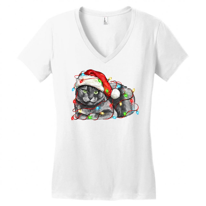 Christmas Russian Blue Cat Women's V-Neck T-Shirt by LillyAllenDesigns | Artistshot