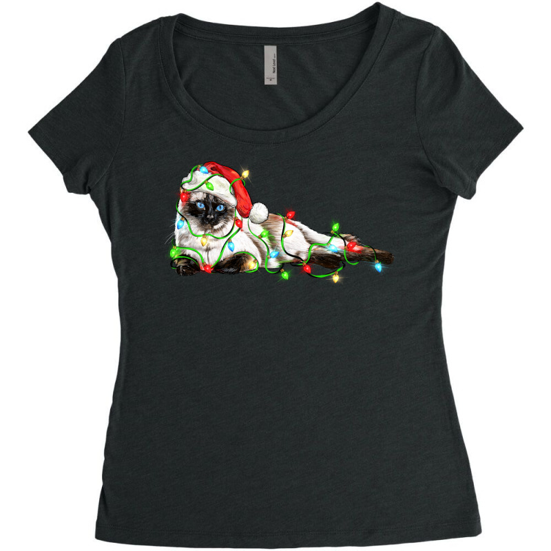 Christmas Siamese Cat Women's Triblend Scoop T-shirt by LillyAllenDesigns | Artistshot