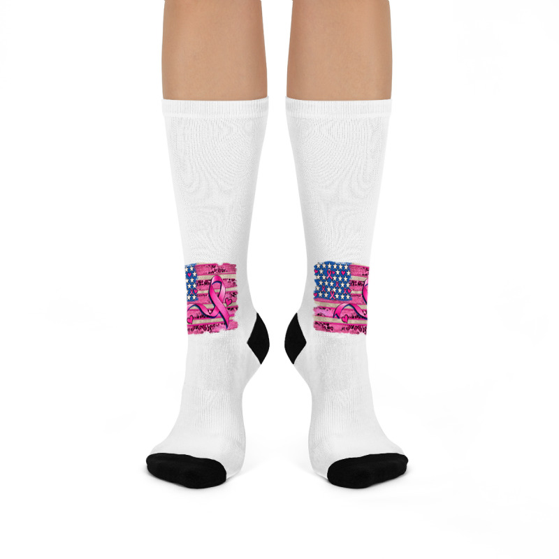 American Flag And  Cancer Ribbon Pattern Crew Socks | Artistshot