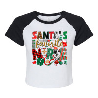 Santa's Favorite Nurse With Stethoscope Raglan Crop Top | Artistshot