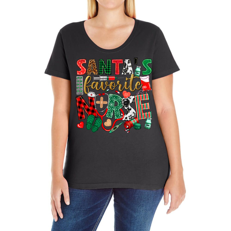 Santa's Favorite Nurse With Stethoscope Ladies Curvy T-Shirt by Neo Western | Artistshot