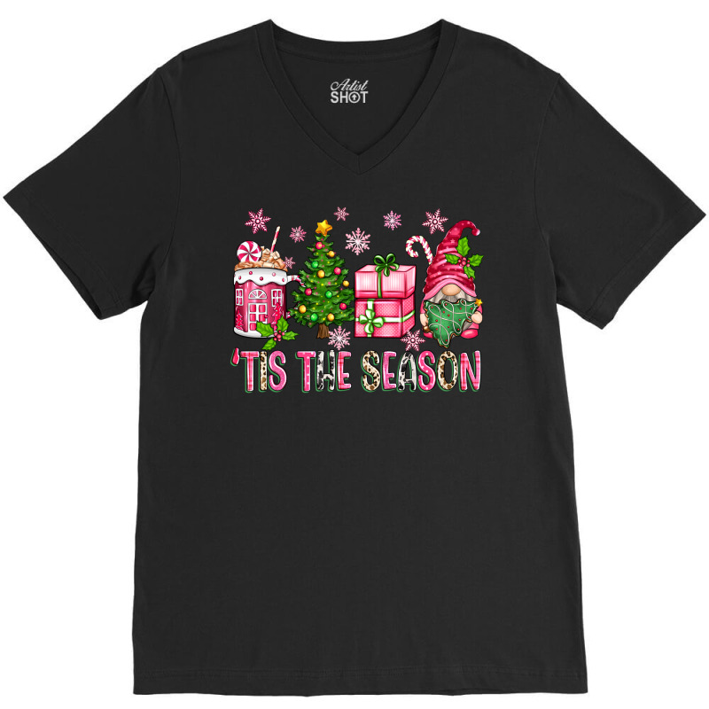 Pink Christmas 'tis The Season Gnome V-neck Tee | Artistshot