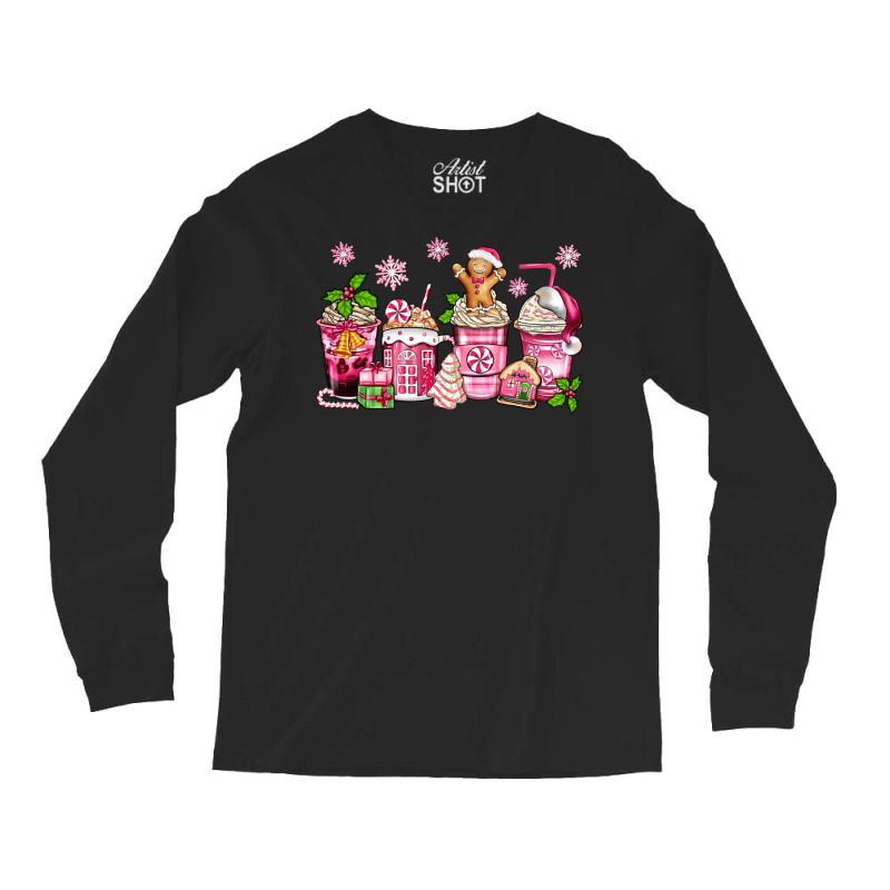 Pink Christmas Coffee Cups Long Sleeve Shirts | Artistshot