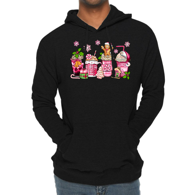 Pink Christmas Coffee Cups Lightweight Hoodie | Artistshot