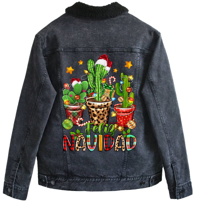 Christmas Cactus Feliz Navidad Unisex Sherpa-lined Denim Jacket | Artistshot