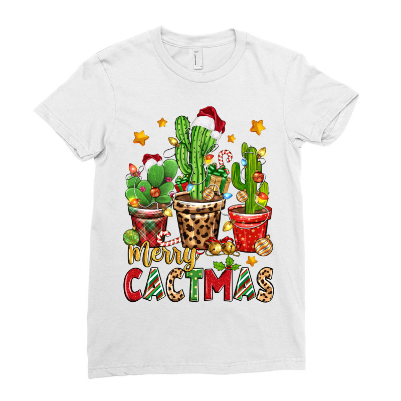 Christmas Cactus Merry Cactmas Ladies Fitted T-Shirt by Zillion Design Studio | Artistshot